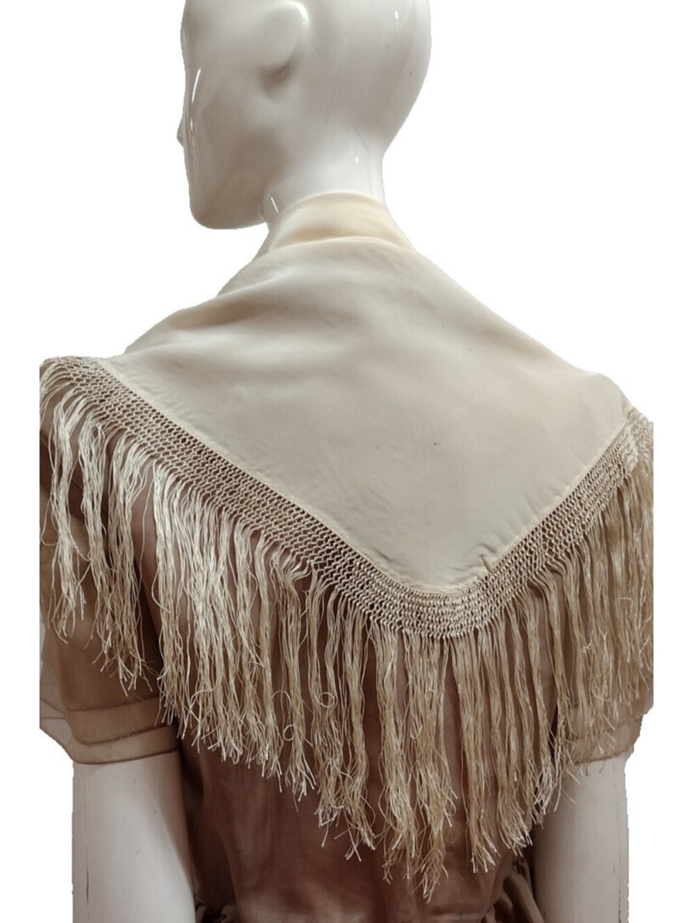 Antique 20s Vintage 1930s Rayon Fringe Triangle Scarf Deco Shawl FINE MATERIALS